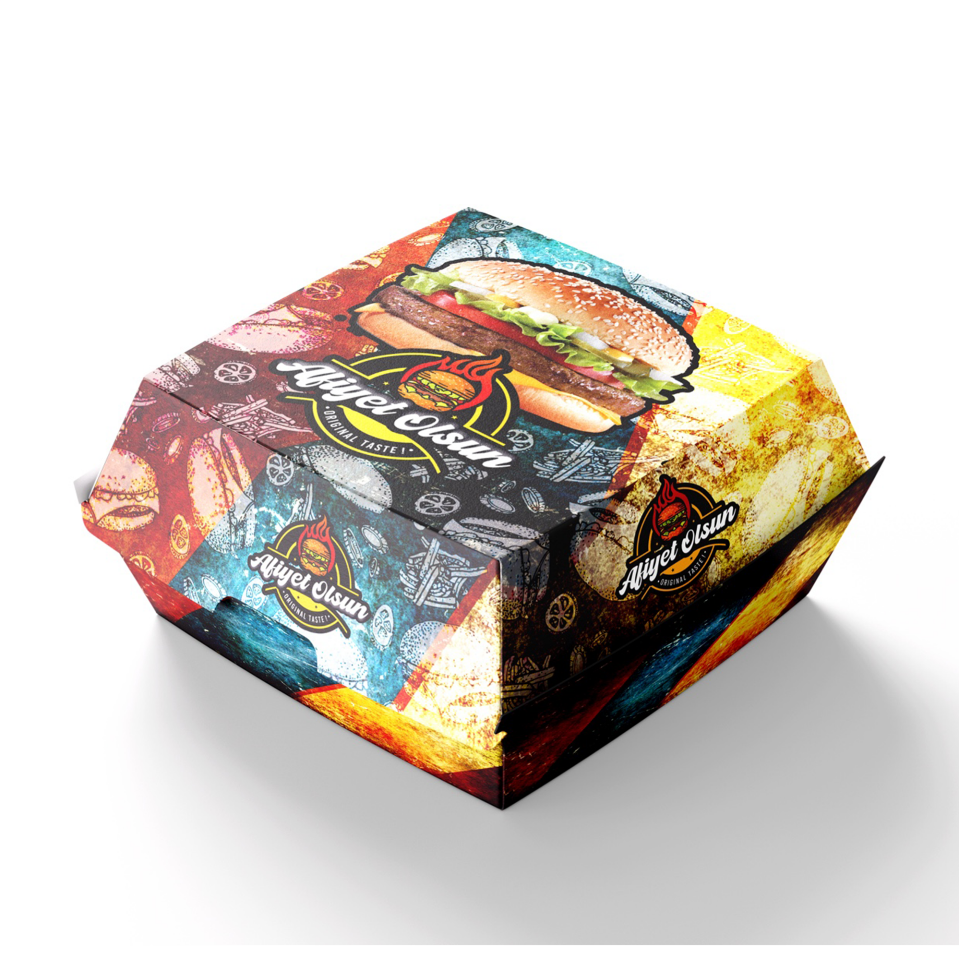 Miyo Ambalaj Baskılı Hamburger Kutusu Paket | 12x12x9,5 cm