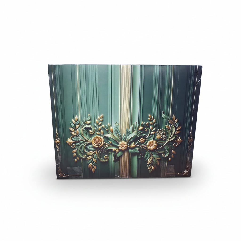 Premium Zümrüt Yeşili Klasik Motif Baskılı Lüks Pasta Kutusu | 45x13x35